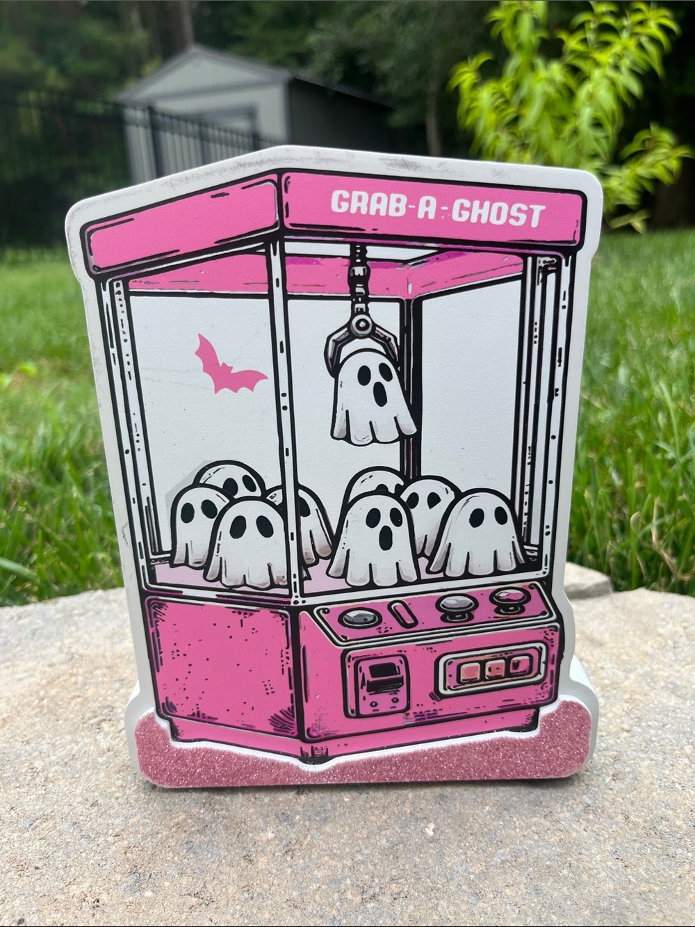 Grab-A-Ghost Pink Halloween Claw Machine Decorative Accent 7” by 5”